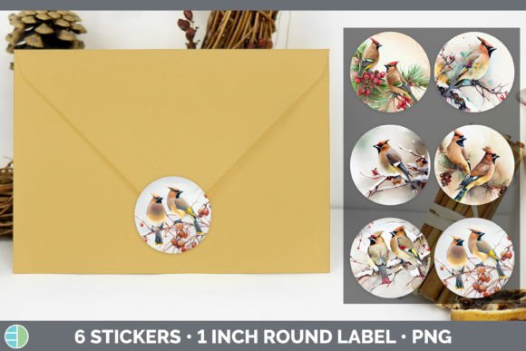 Cedar Waxwing Christmas Stickers Stick Illustrations
