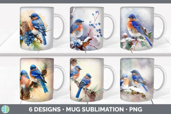 Christmas Bluebird Mug Sublimation Cof Illustrations