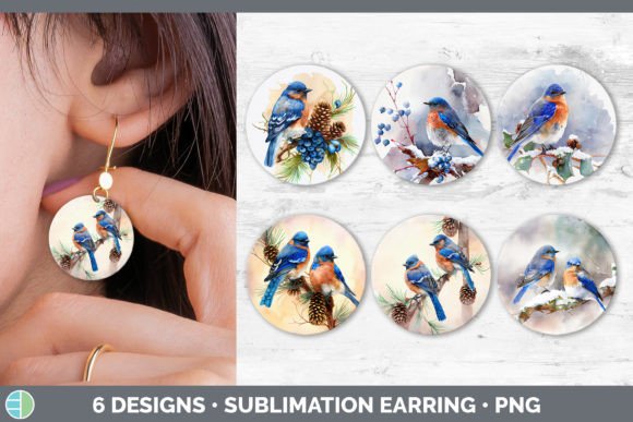 Christmas Bluebird Round Earring Subli Illustration Review