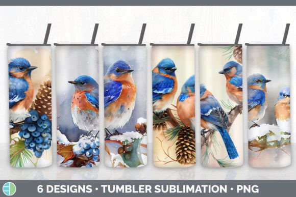 Christmas Bluebird Tumbler Sublimation B Illustrations