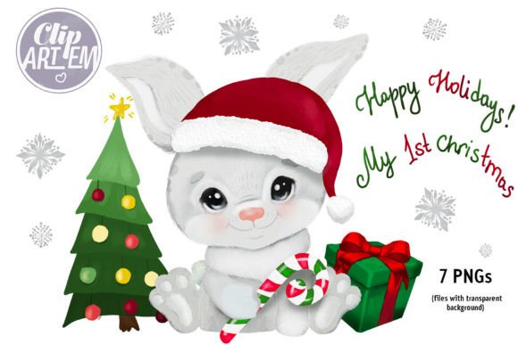 Christmas Bunny Rabbit PNG Clip Art Set for Illustrations