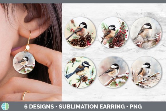 Christmas Chickadee Round Earring Subl for Illustrations