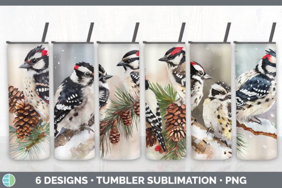 Christmas Downy Woodpecker Tumbler Subli Illustrations