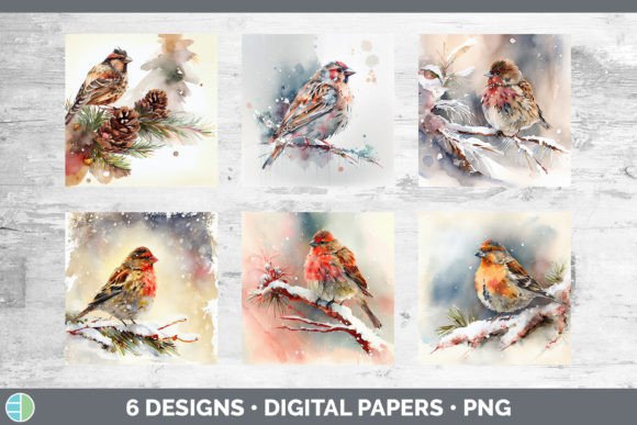 Christmas Finch Backgrounds Digital Sc Illustrations