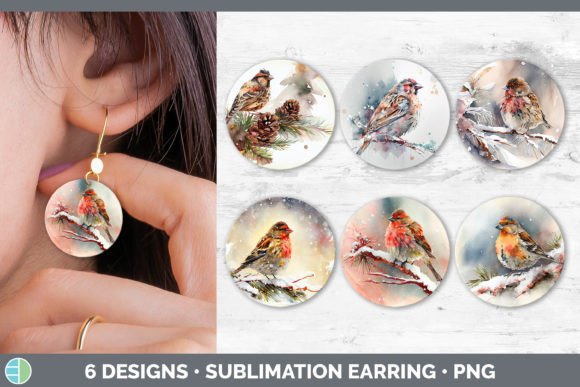 Christmas Finch Round Earring Sublimat Illustrations
