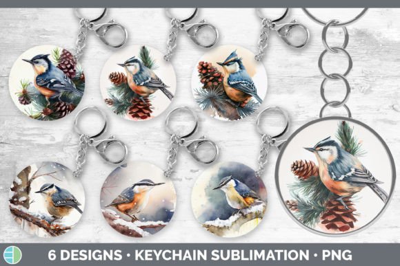 Christmas Nuthatch Keychain Bundle Key Illustrations