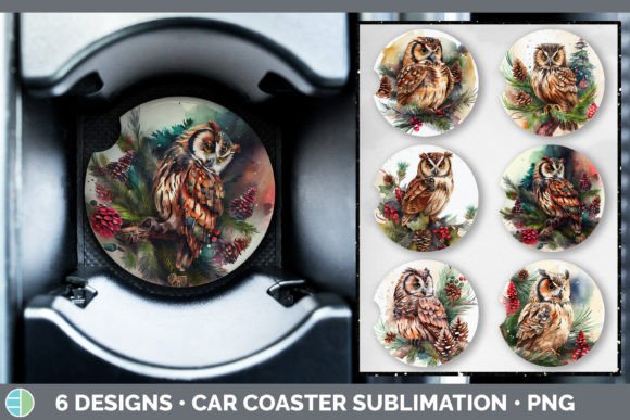 Christmas Owl Car Coaster Sublimation Illustrations