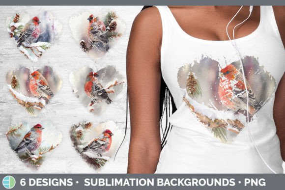 Christmas Pine Grosbeak Heart Distressed Illustrations