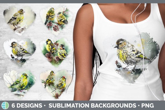 Christmas Siskin Heart Distressed Clipar Illustrations