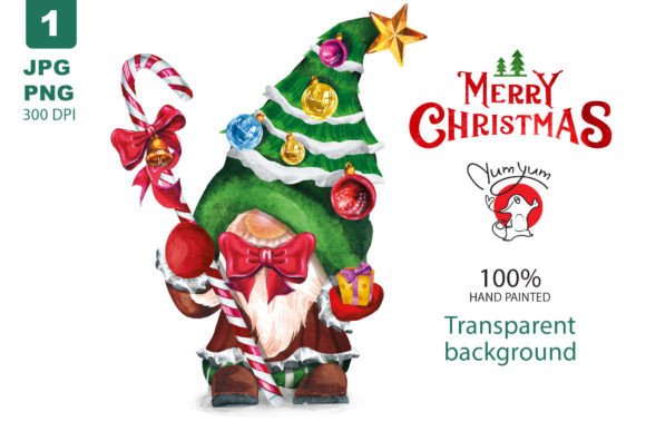 Christmas Tree Gnome with Gifts Illustrations