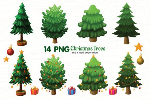 Christmas Trees and Small Decoration for Modern Illustrations