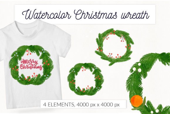 Christmas Wreath Watercolor Clipart PNG for Local Branding
