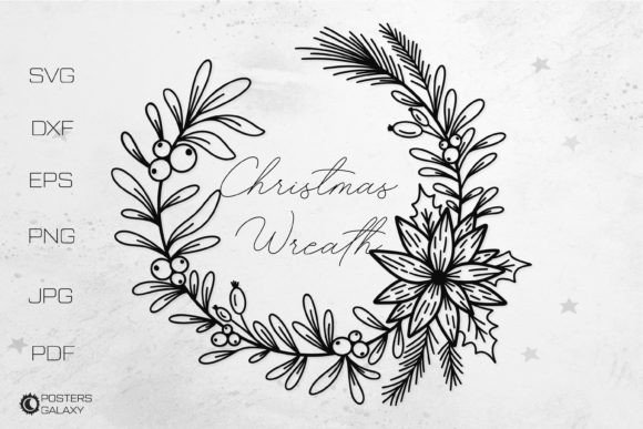 Christmas Wreath with Mistletoe SVG File for Branding and Packaging