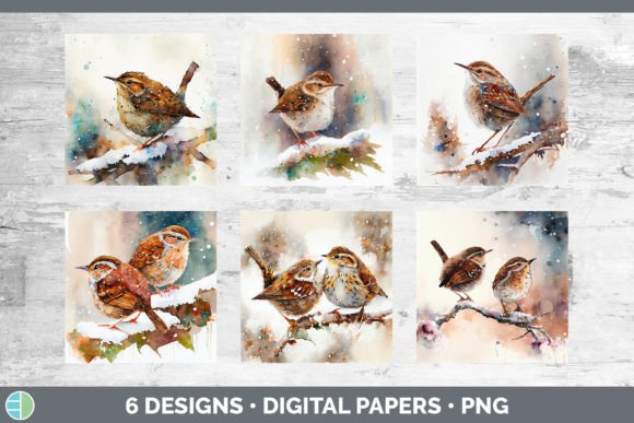 Christmas Wren Backgrounds Digital Scr Illustrations