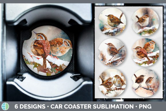 Christmas Wren Car Coaster Sublimation Illustrations