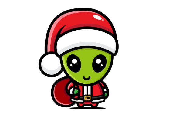 Cute Alien Celebrating Christmas Illustration