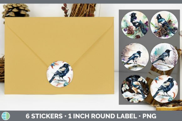 Magpie Christmas Stickers Sticker 1in for Illustrations