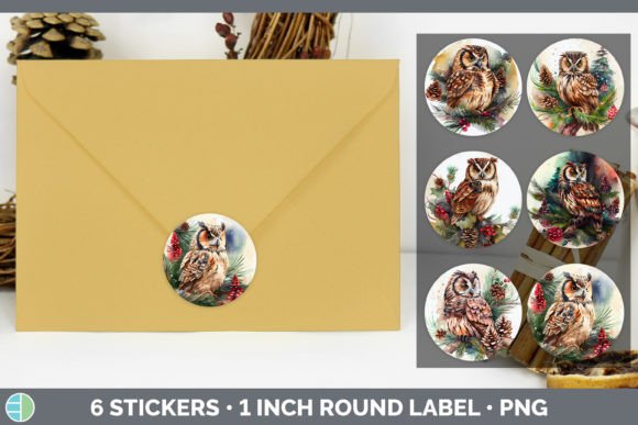 Owl Christmas Stickers Sticker 1in Rou for Illustrations