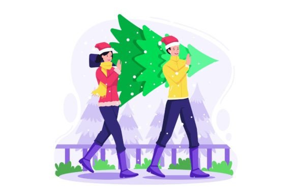 People Carry Christmas Tree Illustration Review for Modern Branding