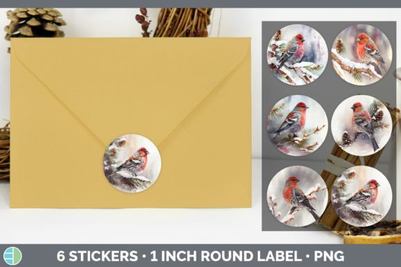 Pine Grosbeak Christmas Stickers Stick Illustrations