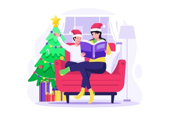 Reading Book on Christmas Illustration Review for Modern Designers