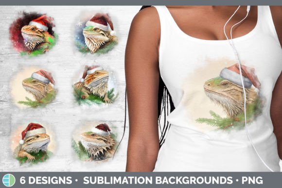 Santa Bearded Dragon Christmas Backgroun: Festive Illustrations for Crafters