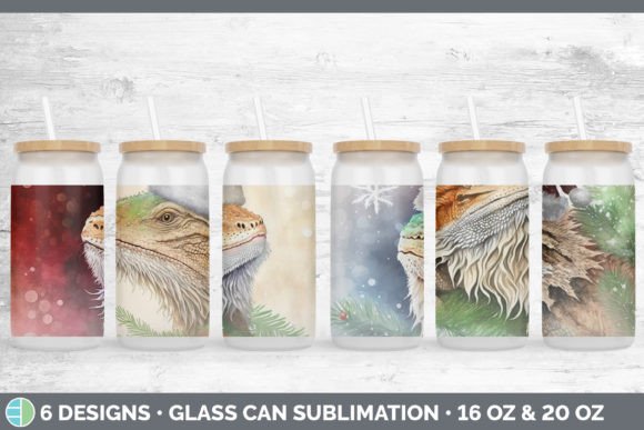Santa Bearded Dragon Christmas Glass Can Illustrations