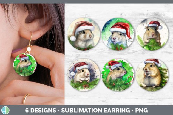 Santa Gerbil Christmas Round Earring S in Illustrations