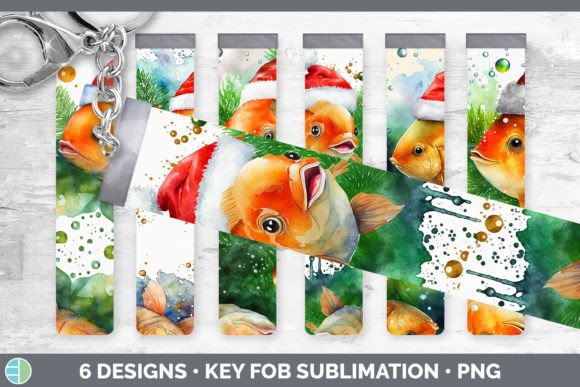 Santa Goldfish Christmas Key Fob Wrist and Illustrations