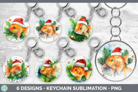 Santa Goldfish Christmas Keychain Bundle for Illustrations