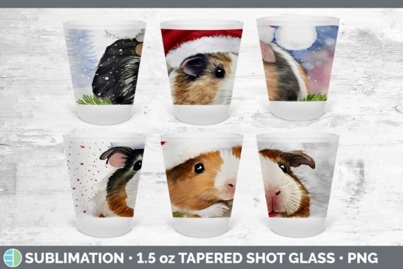 Santa Guinea Pig Christmas Shot Glass Su Illustrations
