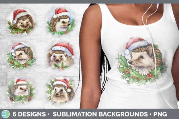 Santa Hedgehog Christmas Background Gr and Illustrations