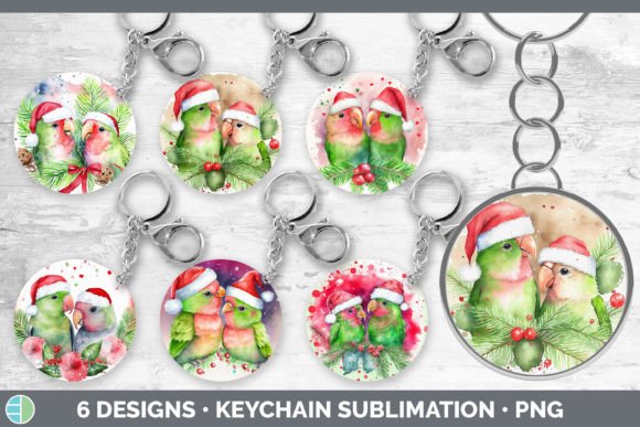 Santa Lovebirds Christmas Keychain Bundl: Premium Illustrations for Festive Branding