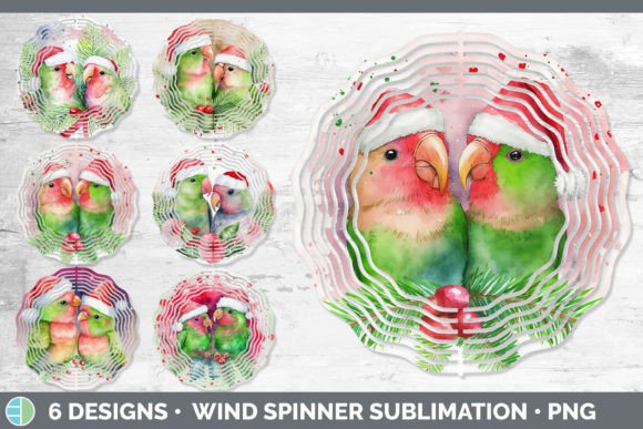 Santa Lovebirds Christmas Wind Spinner Illustrations for Publishing