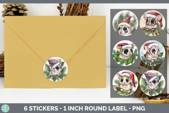 Sugar Glider Christmas Stickers Sticke and Illustrations