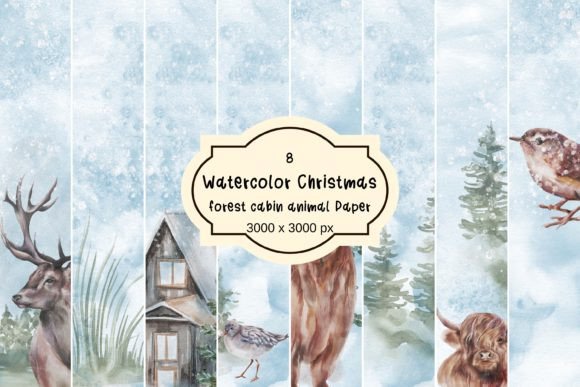 Watercolor Christmas Forest Paper Illustrations