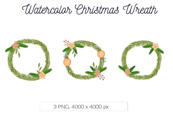 Watercolor Christmas Wreath Gingerbread Illustration