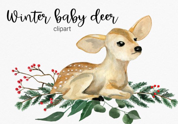 Winter Baby Deer Christmas Clipart for Handmade Projects